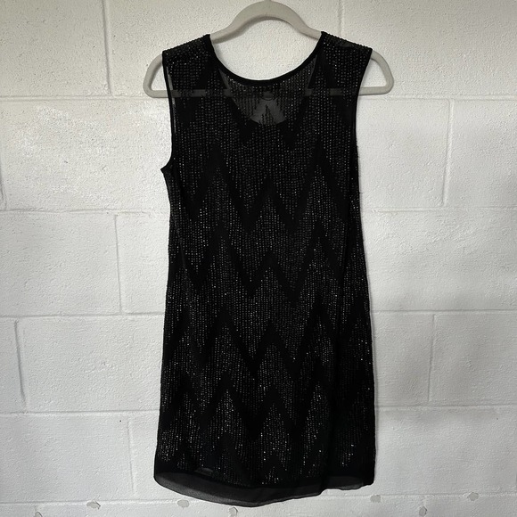 NILI LOTAN Women's XS Black Mini Chevron Beaded Dress